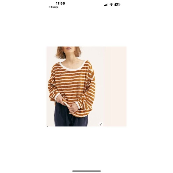 Free People Breton Striped Pullover Sweater Medium M Autumn Peal - Picture 1 of 7
